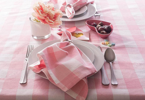 DII Buffalo Check Collection, Classic Farmhouse Tablecloth, Tablecloth, 52x52, Pink & White...
