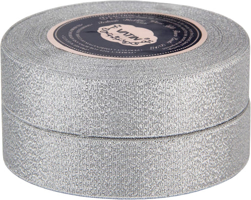 VATIN Glitter Metallic Silver Ribbon 1 inches Wide Sparkly Fabric Gorgeous Ribbon for Gift Crafters Wedding Party Brithday Wrap Hair Bows Floral P...