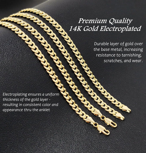 Gold Electroplated Anklet for Women, 9-12 Inch Sizes, Figaro, Cuban, Mariner, Herringbone Design - Made in Korea...
