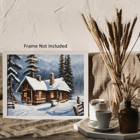 Posterizer 1 pcs-old farm house in snowy winter nature-in oil painting style-5-Landscape & Nature Art-Living Room Bedroom Decor- unframed wall art...