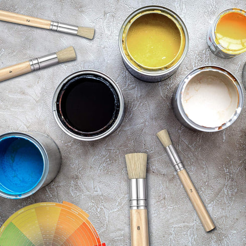 Wooden Stencil Brushes Natural Stencil Brushes Bristle Painting Brushes Wooden Handle Painting Stencil Brushes for Acrylic Oil Watercolor Painting...