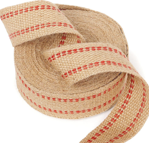ZAIONE 10 Yards Width 2" Roll Natural Burlap Red Line Jute Webbing Ribbon Upholstery Chair Webbing Tape for Outdoor DIY Gear Repai (Red Stripes)...