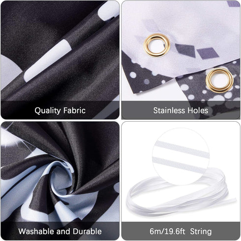 Happy Birthday Backdrop Banner - Black and Silver Photography Background - Large Party Sign Poster for Men and Women - Decoration Supplies...