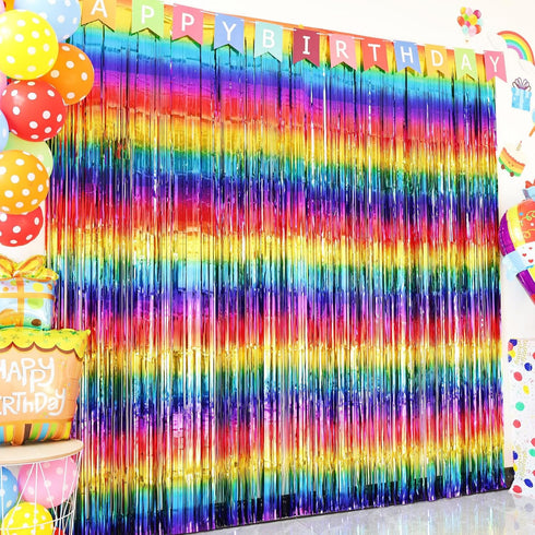 Sparkly Rainbow Foil Fringe Curtain Metallic Streamers Tinsel Party Backdrop Decorations for Birthday Gay Pride Day Graduation Wedding Engagement ...