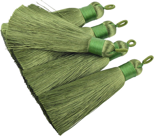 KONMAY 10pcs 3.4''(8.5cm) Handmade Imitation Silk Tassels with Hanging Loop for Jewelry Making (Army Green)...