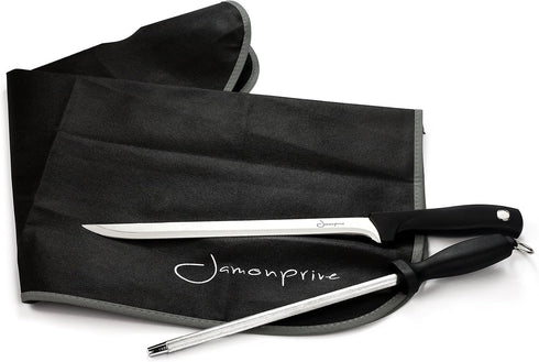 Ham Carving Knife with Honing Steel and Ham Cover - Professional Set for Slicing Serrano, Ibérico Ham & Italian Prosciutto...