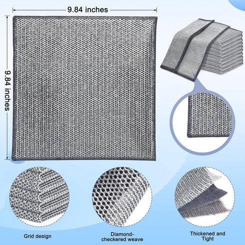 10 Pcs New Upgrade3-LayerNonScratch Wire Dishcloth,Wire Dishwashing Rag, Non-Scratch Wire Dishwashing Ragsfor Wet and Dry, Kitchen Cleaning Dish R...