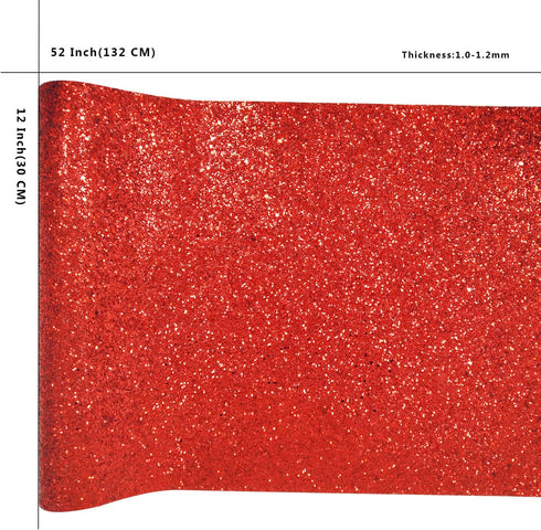 Sparkly Red Chunky Glitter Fabric Roll 12 x 52 inch Shiny Solid Color Christmas Faux Leather for Cricut Bows Earrings Key Chains (17032#5)...