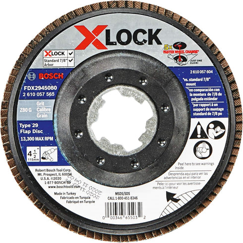 BOSCH FDX2945080 1-Piece 4-1/2 In. X-LOCK Flap Disc 80 Grit Compatible with 7/8 In. Arbor Type 29 for Applications in Metal Blending and Grinding...