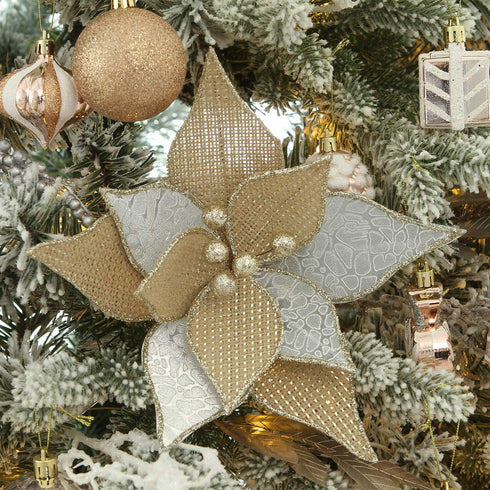 Sea Team 6-Pack Artificial Glitter Poinsettia, Flower Sticks, Christmas Flower Ornaments, Floral Stems, Picks, Branches, Xmas Tree Decorations for...