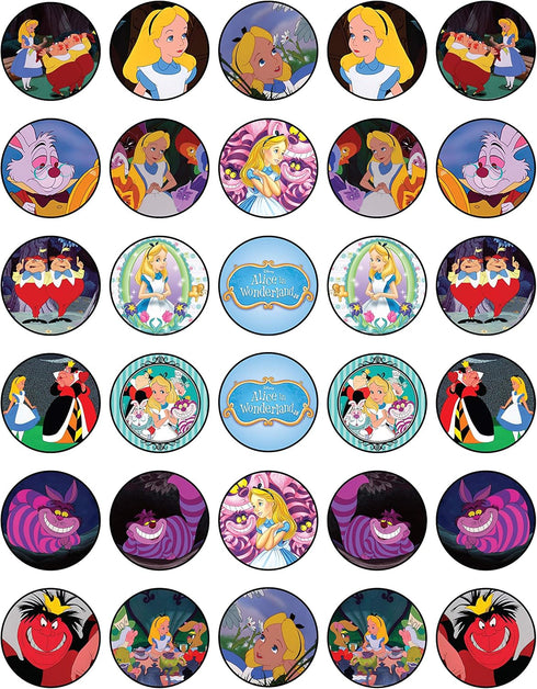 30 x Edible Cupcake Toppers Themed of Wonderland Collection of Edible Cake Decorations | Uncut Edible on Icing Sheet...