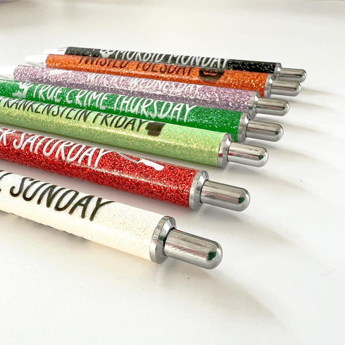 Jxueych 7Pcs Halloween Weekday Pens Glitter Pen with Funny Sayings Vibrant Passive Fancy Ballpoint Pens Cute Gifts for Colleagues Office Supplies ...
