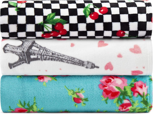 Betsey Johnson - Blanket, Buttery-Soft Throw Blanket for Couch or Bed, Boldly Plush & Oversized Bedding, Halloween Decor (Cherry Checker Red, 50" ...