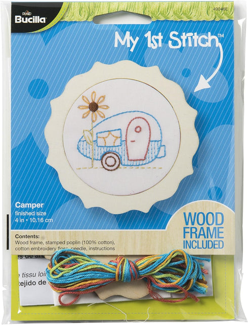 Bucilla My 1st Stitch Stamped Embroidery Kit, 4", Camper...