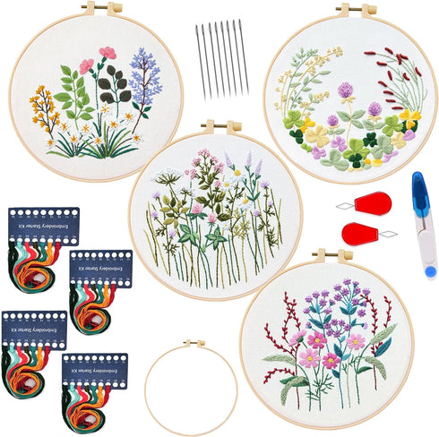 Maydear 4 Pack Embroidery Starter Kit with Pattern, Stamped Cross Stitch Kits for Beginners Adults with Embroidery Hoop and Instructions, Hand Emb...