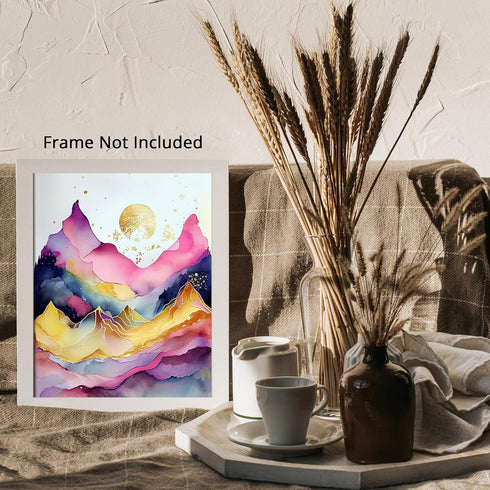 Posterizer 1 pcs-colorful mountains and the sun surreal scene-Abstract & Modern Art-Landscape & Nature Art-Gift for Nature, Surfers and Beach Love...