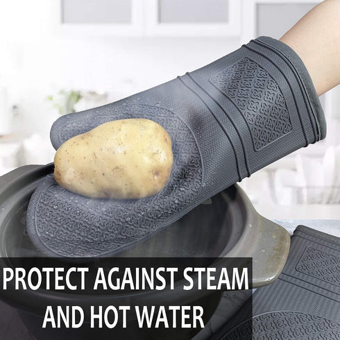 Yutat Silicone Oven Mitts, Oven Gloves with Non-Slip Silicone, 600 Degree Heat Resistant, Soft Cotton Lining, Waterproof and BAP-Free, Oven Mitts ...