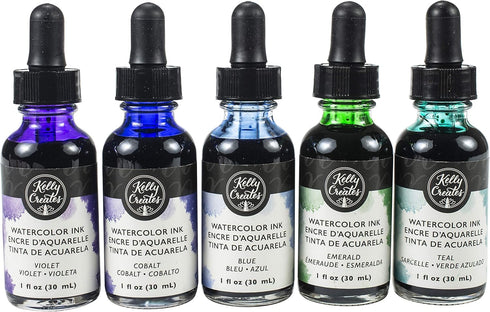 American Crafts Kelly Creates Watercolor, 5 Package: Violet, Cobalt, Blue, Emerald, Teal...