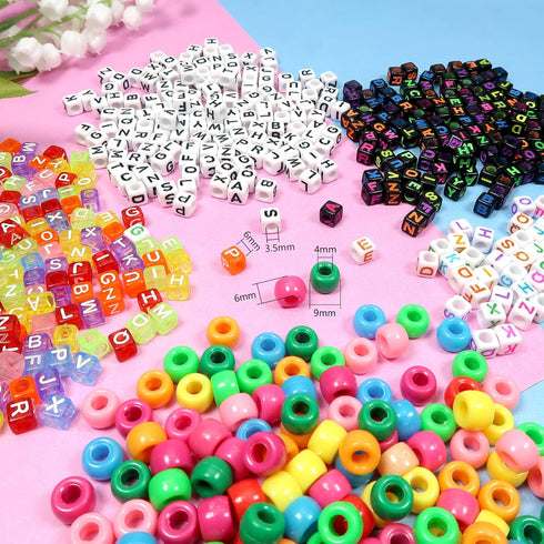 TOAOB 1200pcs 4 Colors Cube Letter Beads Acrylic Alphabet Beads for Bracelets Making with Pony Beads and 1 Roll Elastic String for Jewelry Making...
