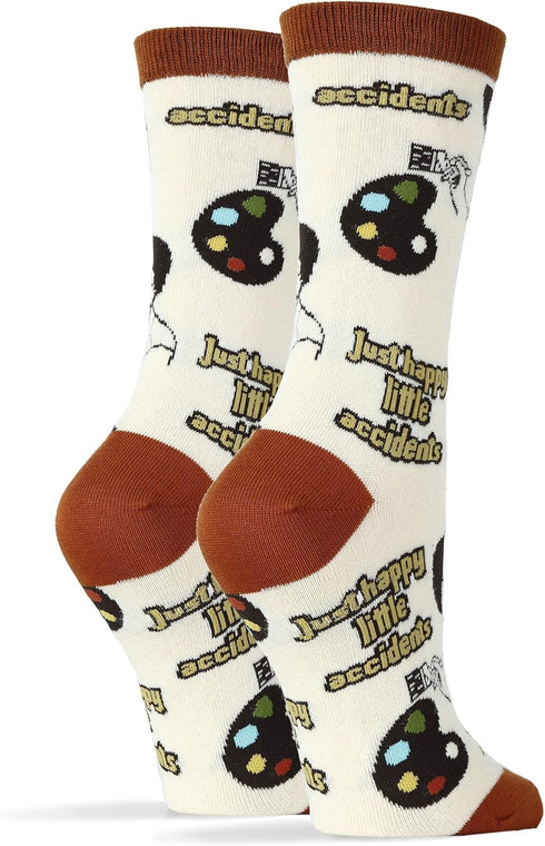 ooohyeah Women's Novelty Funny Bob Ross Crew Socks, Holiday Crazy Fun Dress Socks, Fits Shoe Size 5-10...