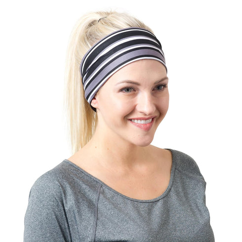 RiptGear Stretch Sport Headband for Women (Black Solid and Striped) — Non-Slip Sweat Wicking Fabric Great for Yoga, Running or The Gym — Soft Head...