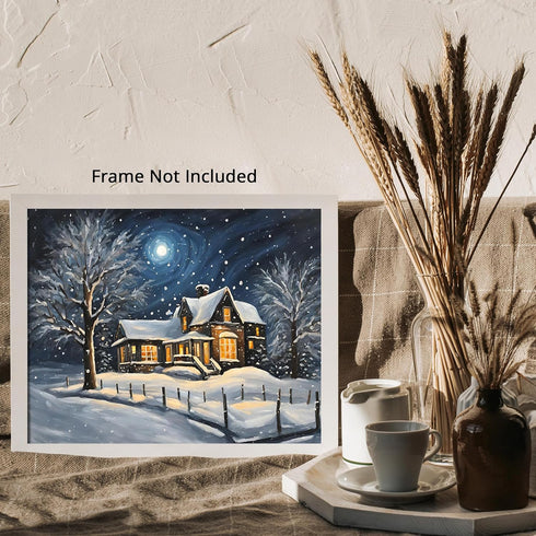 Posterizer 1 pcs- quaint old village-building in nature-night sky 14-Landscape & Nature Art-Floral Botanical Art- Decor for Home & Office- unframe...