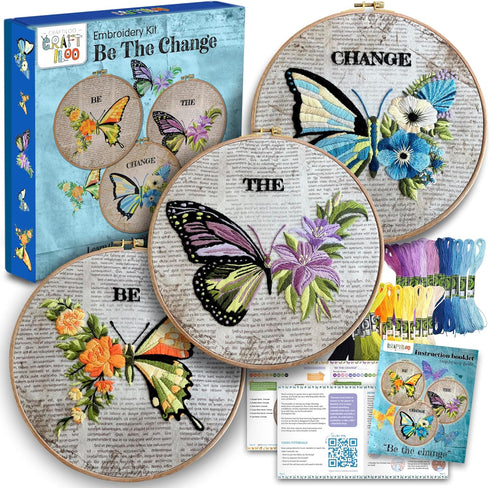 CRAFTILOO Butterfly Embroidery Kits for Adults Butterflies Hand Embroidery kit for Beginners with Stamped Embroidery Patterns Starter Kit. Needlep...