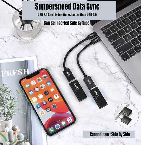 SAHEL USB C to USB Adapter (2-Pack), USB Type-C to USB 3.0 OTG Converter, Thunderbolt 3 to USB Female Adapter, Compatible with MacBook Pro/Air, iP...