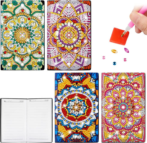 Patelai 4 Pcs Diamond Mandala Flower Notebook Kits 3 x 5 In DIY Mandala Cover Notebook Crystal Mandala Journal Notebook Sketchbook Notepad for Men...