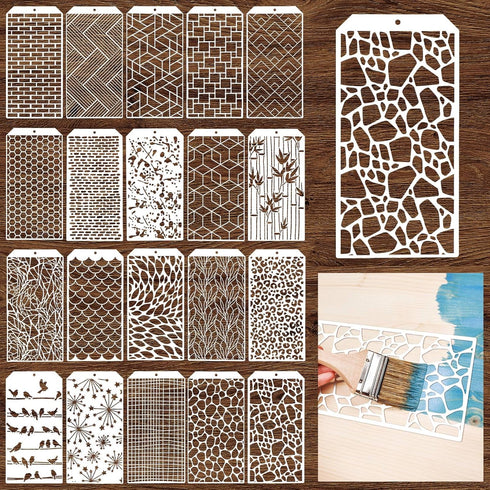 20 Pieces Reusable Border Stencils for Painting Cubist Leaf Stencil Template Geometric Leopard Camouflage Stencil for Wood DIY Craft Fabric Furnit...