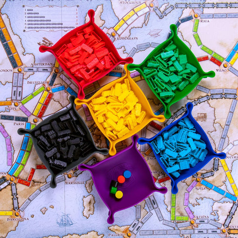 Piecekeeper Board Game Storage Bowls, 6-pack | Portable Folding Tray Accessory Holds Tabletop Bits, Chits, Components, Pieces, Dice | Six Color Se...