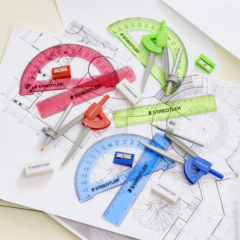 STAEDTLER Student Math Set - Essential School Supplies with 6-Piece - Compass, 6in Ruler, 180° Protractor, Pencil, Eraser & Sharpener in Zippered ...