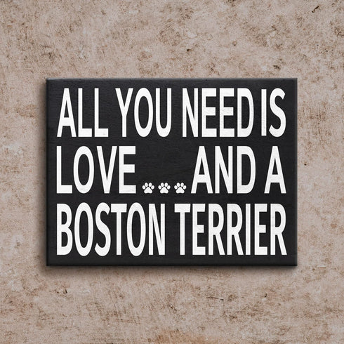 JennyGems Gift for Boston Terrier Lovers - All You Need Is Love Boston Terrier Wooden Sign, 8x6x1.5 Inches, Shelf or Wall Decor, Dog Lover Christm...
