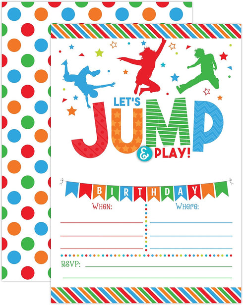 Your Main Event Prints Boy Bounce House Birthday Invitation - Trampoline Jump Birthday Invite - Trampoline Birthday Party - 20 Fill-In Invitations...