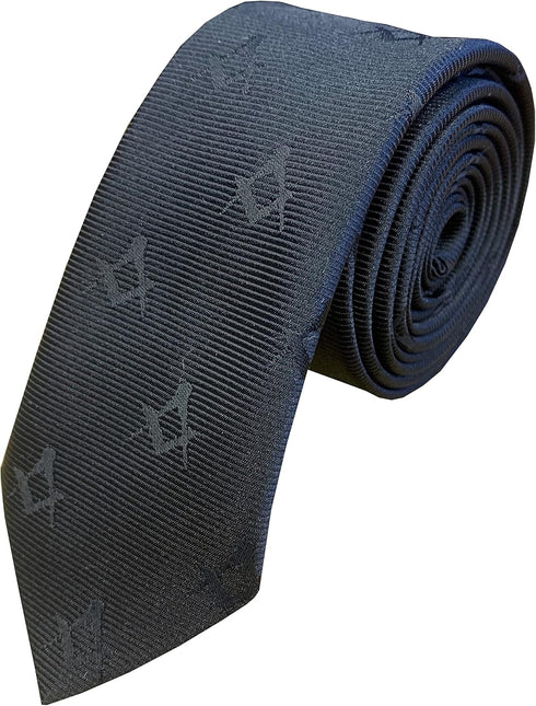 Men's Freemasons Masonic Black Woven Skinny Narrow Width 2" Neck Tie, Black...