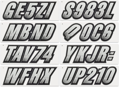 STIFFIE Techtron Silver/Black 3" Boat & PWC Registration Decals • Numbers Letters Stickers...