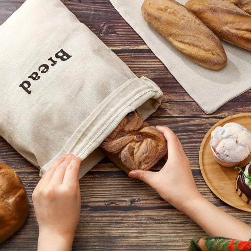 Woanger Linen Bread Bags Burlap Reusable Drawstring Bread Bags 12 x 15 Inch Unbleached Loaves Pastries Pouch Handmade Food Storage for Bakery Bagu...