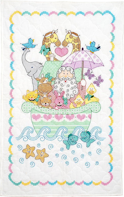 Jack Dempsey Needle Art Noah's Ark Crib Quilt Top...