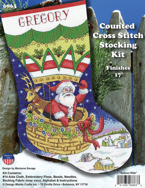 Design Works Crafts Balloon Ride Counted Cross Stitch Stocking Kit, White...