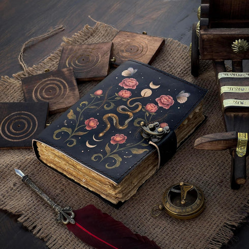 Blank Spell Book of Shadows Journal Moon Phase Printed Witchcraft Supplies Wiccan Notebook Handmade Vintage Deckle Paper Grimoire Journal Leather ...