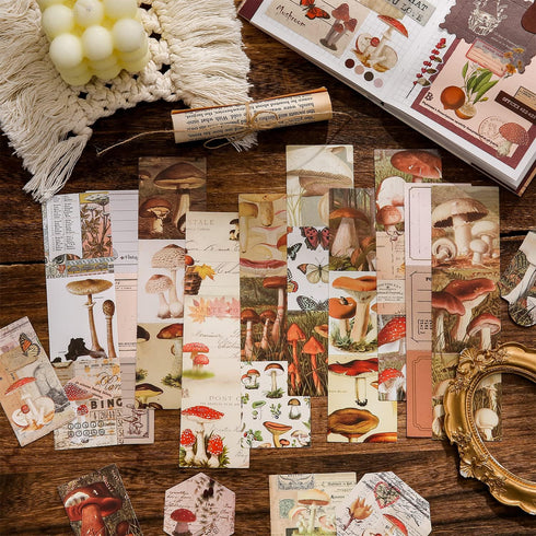 Scrapbooking Supplies Kit, Vintage Mushroom Aesthetic Scrapbook Kit for Bullet Junk Journal, Stationery, A6 Grid Notebook, DIY Journaling Supplies...