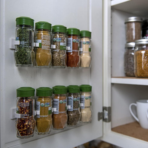 Spice Clip Strips For Cabinet Doors - Organizer for Spices - Spice Rack Holds15 Spice Jars - 3M Adhesive Gripper Clip Strips In White For Pantry...