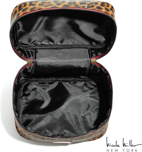 Nicole Miller Makeup Bag, Travel Toiletry Case, Chic Trendy Saffiano Cosmetic Bag With A Gold Hardware accent – Large Makeup Organizer with Top Ha...