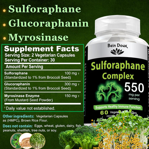 550mg Sulforaphane Supplement with Glucoraphanin and Myrosinase | Broccoli Supplement - Complete NRF2 Activator, Powerful Antioxidant & Cellular H...