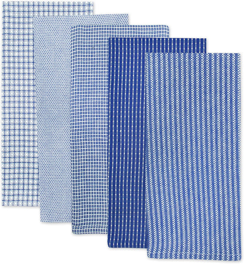 DII Ultra Absorbent, Everyday Cotton Kitchen Towels, Dishtowel Set, Assorted Blue, 5 Piece...