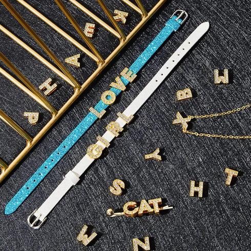 104 Pieces 8 mm Full Rhinestones Slide Alphabet Letters A-Z DIY Letters Charm for Wristbands Bracelets Necklace Choker Jewelry Making Charms Suppl...