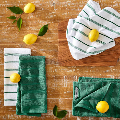 KitchenAid Albany Kitchen Towel 4-Pack Set, Dark Green/White, 16"x26"...