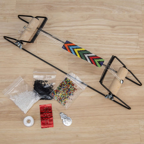 The Beadsmith Metal Bead Loom Kit, Includes Loom (12.5" x 2.5" x 3"), Thread, Needles, and 18 Grams Glass Beads for Bracelets, Necklaces, Belts, a...