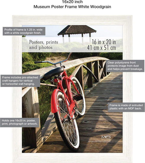 MCS Museum Poster Frame 16x20 White Woodgrain, Vertical & Horizontal Wall Hanging Large Picture Frame for Photos, Posters & Art Prints (1-Pack)...