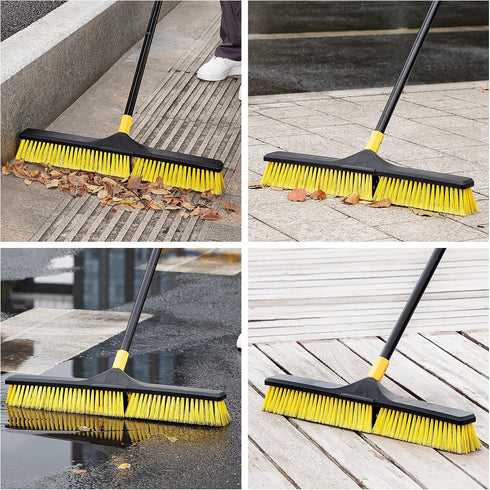 Yocada 24 inch Push Broom Brush 65.3 inch Long Handle Stiff Bristles Heavy-Duty Outdoor Commercial Broom for Cleaning Bathroom Kitchen Patio Garag...